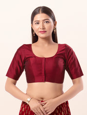 Vamas Tafetta Silk Round Neck Elbow Sleeves Blouse