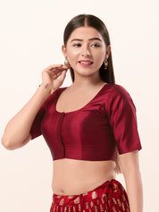 Vamas Tafetta Silk Round Neck Elbow Sleeves Blouse