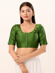 Vamas Tafetta Silk Round Neck Elbow Sleeves Blouse