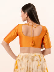 Vamas Tafetta Silk Round Neck Elbow Sleeves Blouse