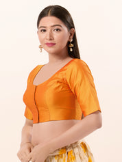 Vamas Tafetta Silk Round Neck Elbow Sleeves Blouse