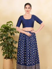 Vamas Tafetta Silk Round Neck Elbow Sleeves Blouse