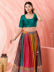 Vamas Tafetta Silk Round Neck Elbow Sleeves Blouse