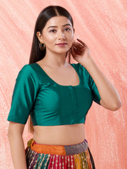 Vamas Tafetta Silk Round Neck Elbow Sleeves Blouse