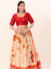 Vamas Tafetta Silk Round Neck Elbow Sleeves Blouse