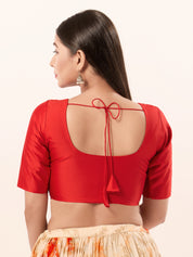 Vamas Tafetta Silk Round Neck Elbow Sleeves Blouse