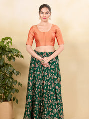 Vamas Tafetta Silk Round Neck Elbow Sleeves Blouse