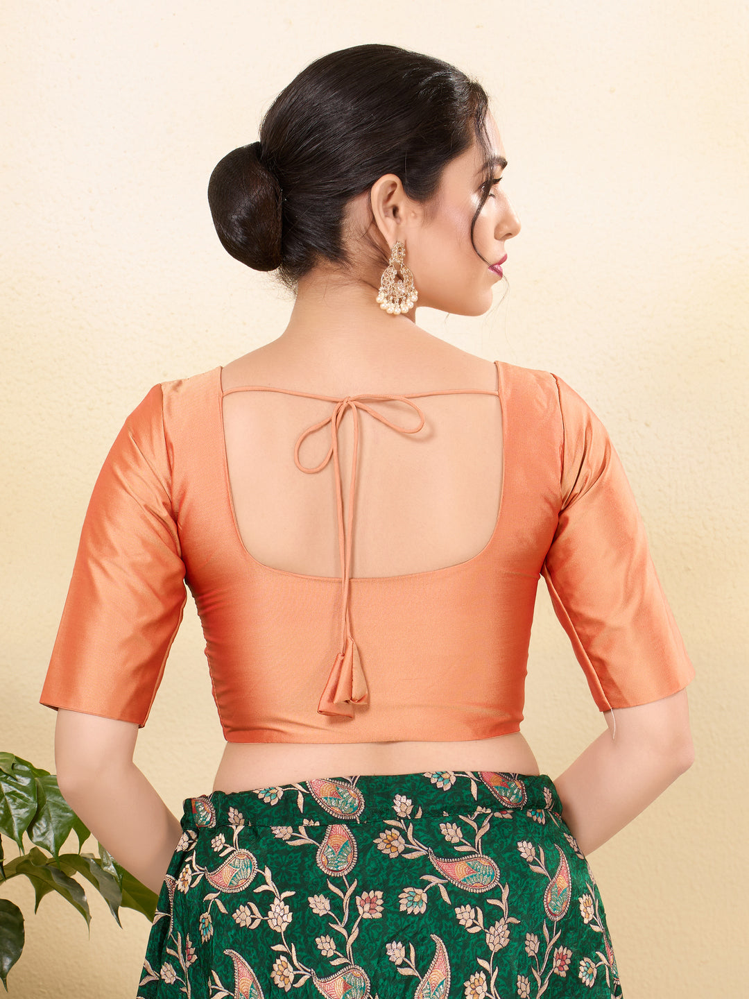 Vamas Tafetta Silk Round Neck Elbow Sleeves Blouse