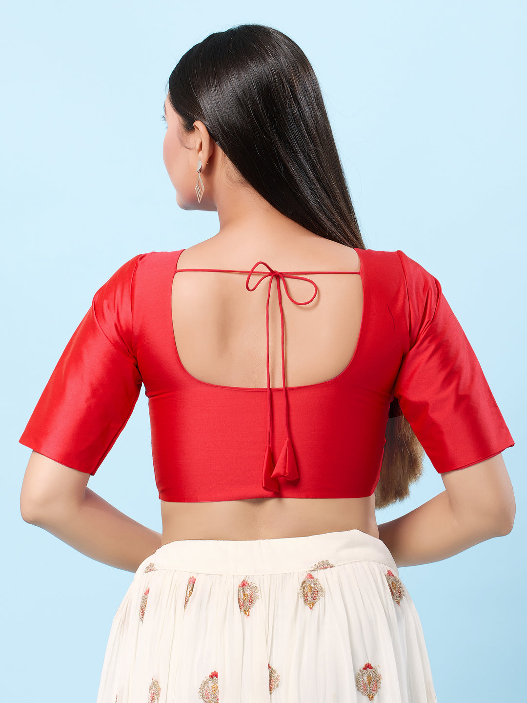 Vamas Tafetta Silk Round Neck Elbow Sleeves Blouse