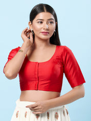 Vamas Tafetta Silk Round Neck Elbow Sleeves Blouse