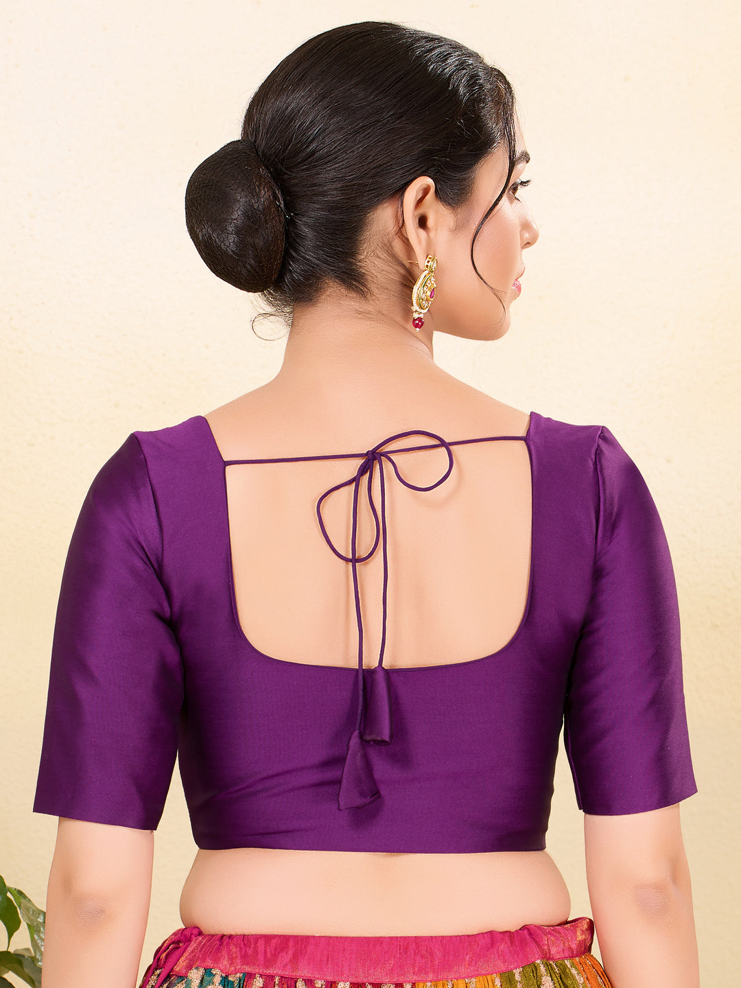 Vamas Tafetta Silk Round Neck Elbow Sleeves Blouse