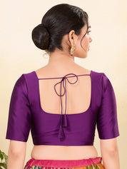 Vamas Tafetta Silk Round Neck Elbow Sleeves Blouse