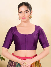Vamas Tafetta Silk Round Neck Elbow Sleeves Blouse