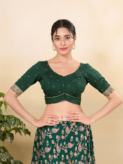 Vamas Art Silk Front Open Scallop Embroidery Sleeves Yoke Blouse