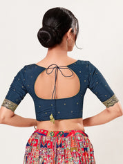 Vamas Art Silk Front Open Scallop Embroidery Sleeves Yoke Blouse