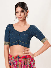 Vamas Art Silk Front Open Scallop Embroidery Sleeves Yoke Blouse