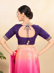 Vamas Art Silk Front Open Scallop Embroidery Sleeves Yoke Blouse