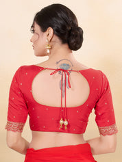 Vamas Art Silk Front Open Scallop Embroidery Sleeves Yoke Blouse