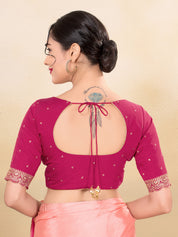 Vamas Art Silk Front Open Scallop Embroidery Sleeves Yoke Blouse