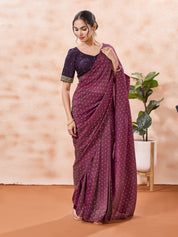Vamas Art Silk Front Open Scallop Embroidery Sleeves Yoke Blouse