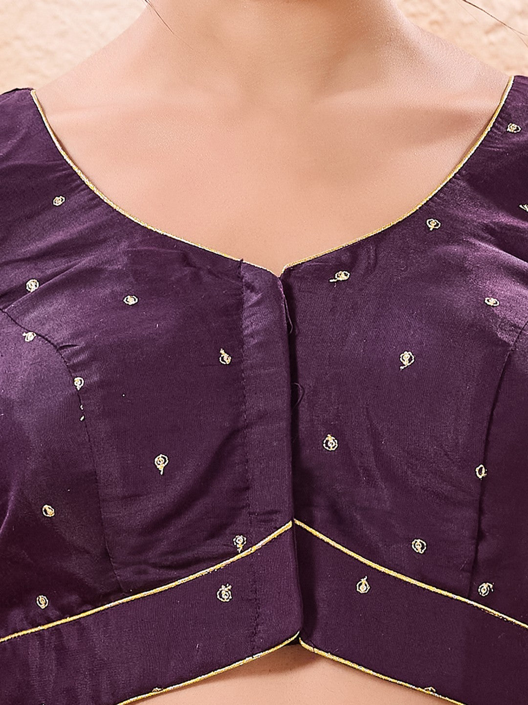 Vamas Art Silk Front Open Scallop Embroidery Sleeves Yoke Blouse