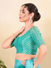 Tissue Butti Front Open Round Neck Blouse