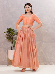 Tissue Butti Front Open Round Neck Blouse