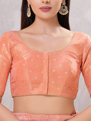 Tissue Butti Front Open Round Neck Blouse