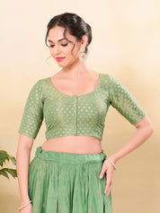Tissue Butti Front Open Round Neck Blouse
