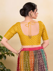 Tissue Butti Front Open Round Neck Blouse