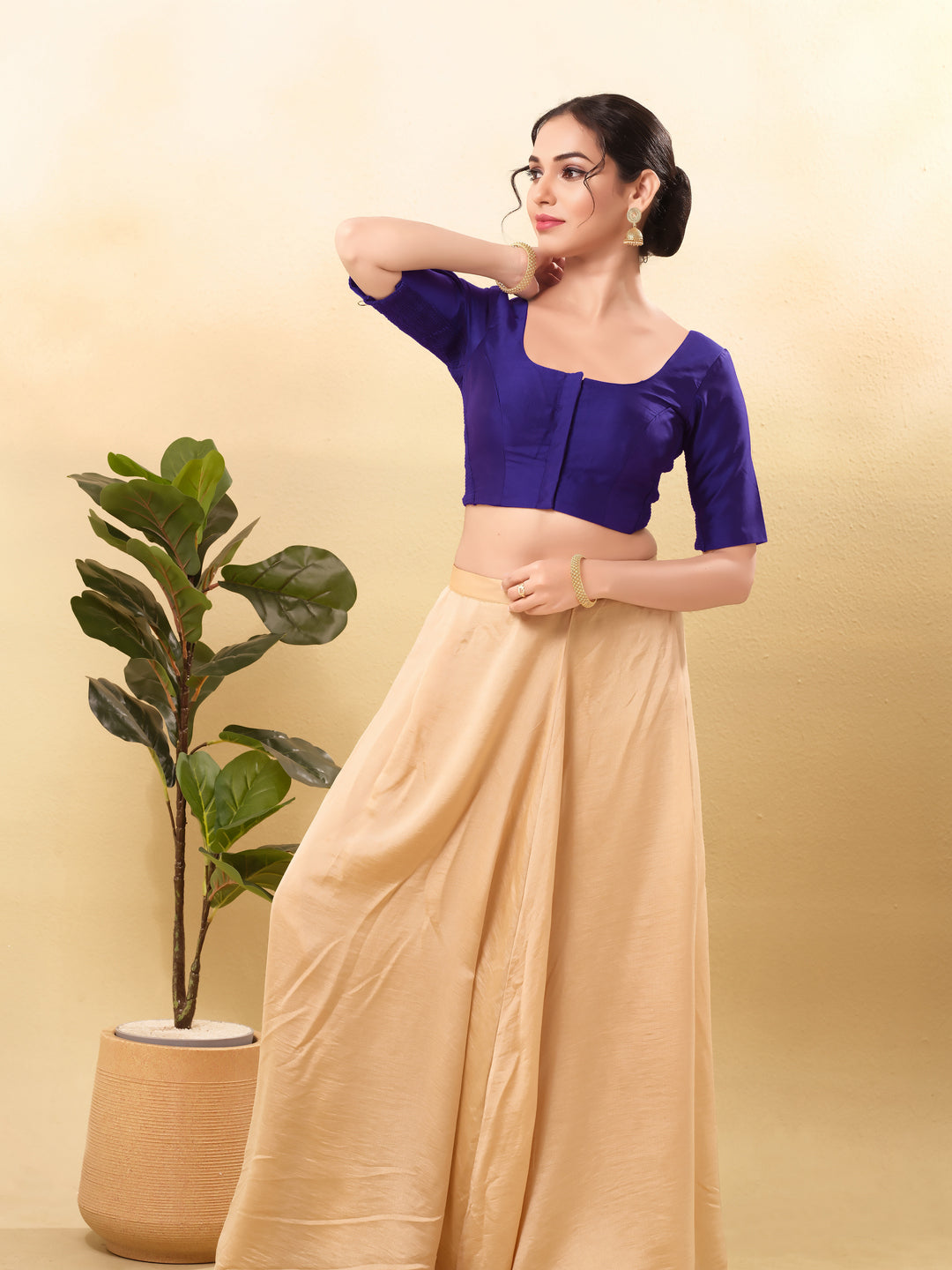 Vamas Flexible Side Stretch Comfort Fit Tafetta Silk Blouse