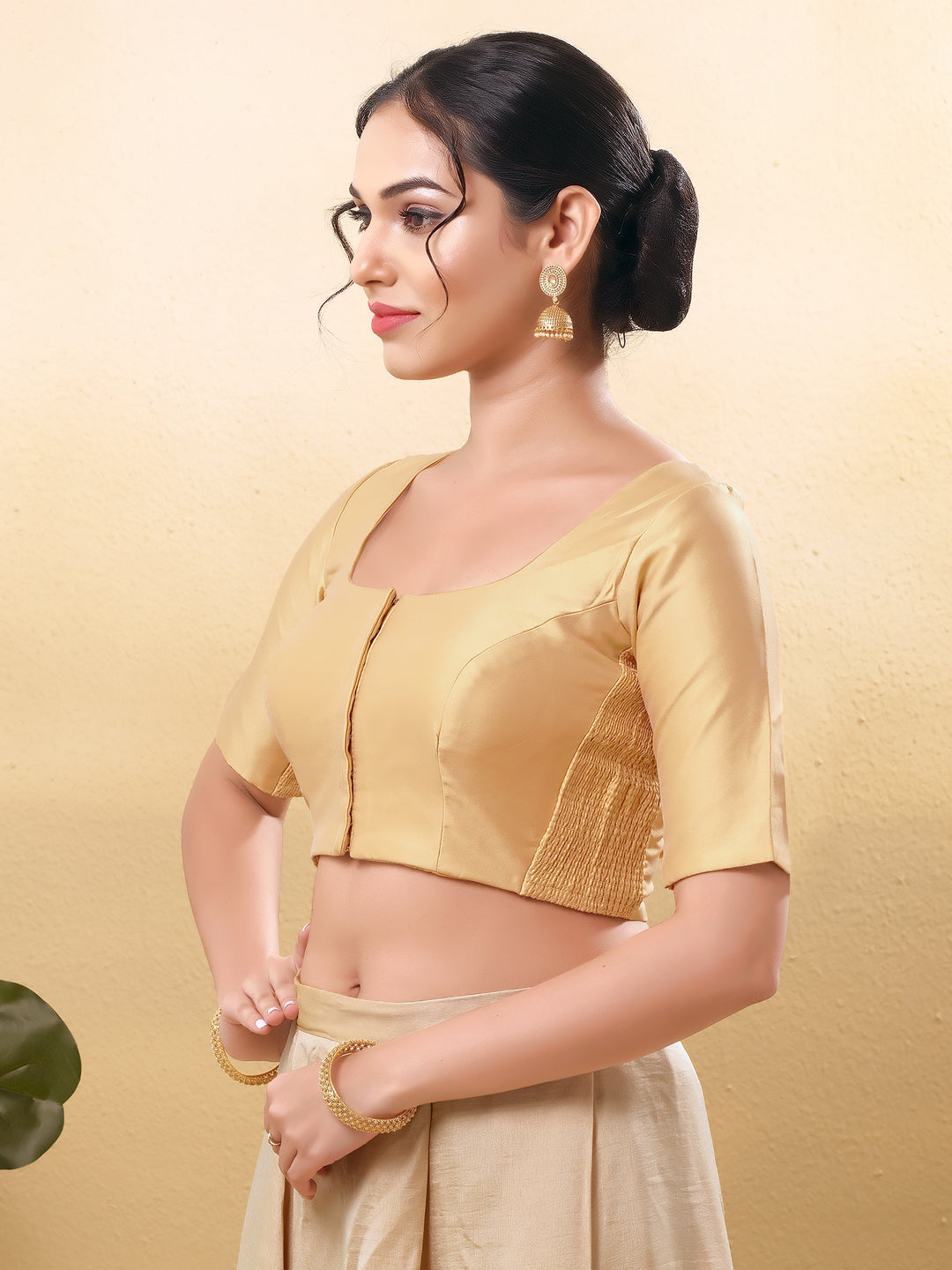 Vamas Flexible Side Stretch Comfort Fit Tafetta Silk Blouse