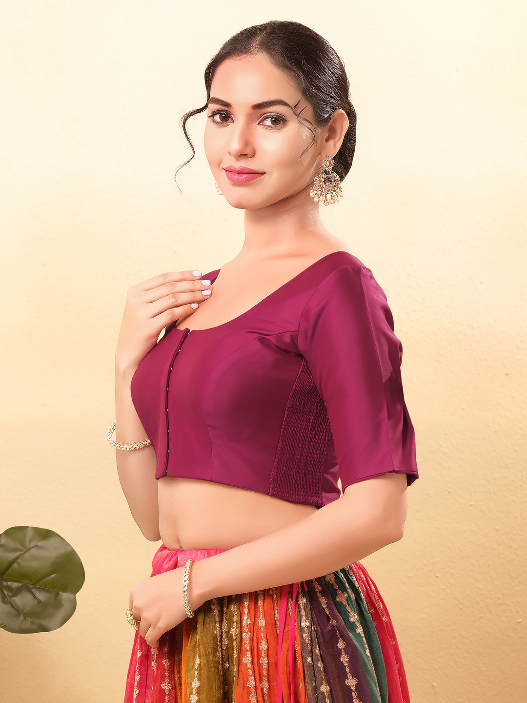 Vamas Flexible Side Stretch Comfort Fit Tafetta Silk Blouse