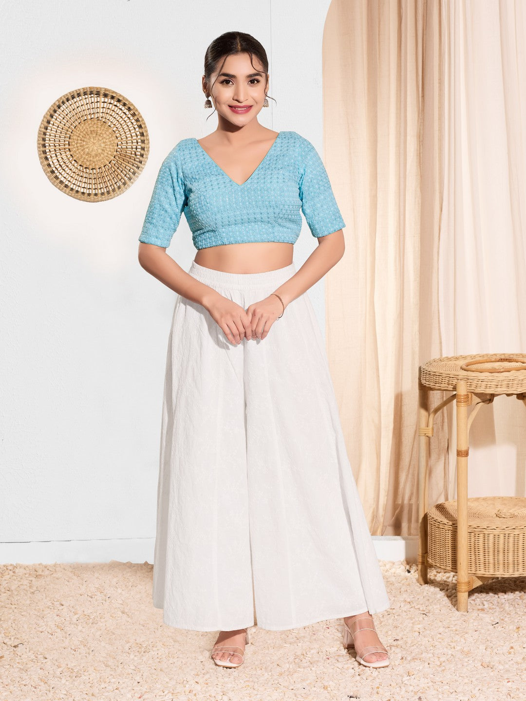 Shifli V Neck Elbow Sleeves Blouse