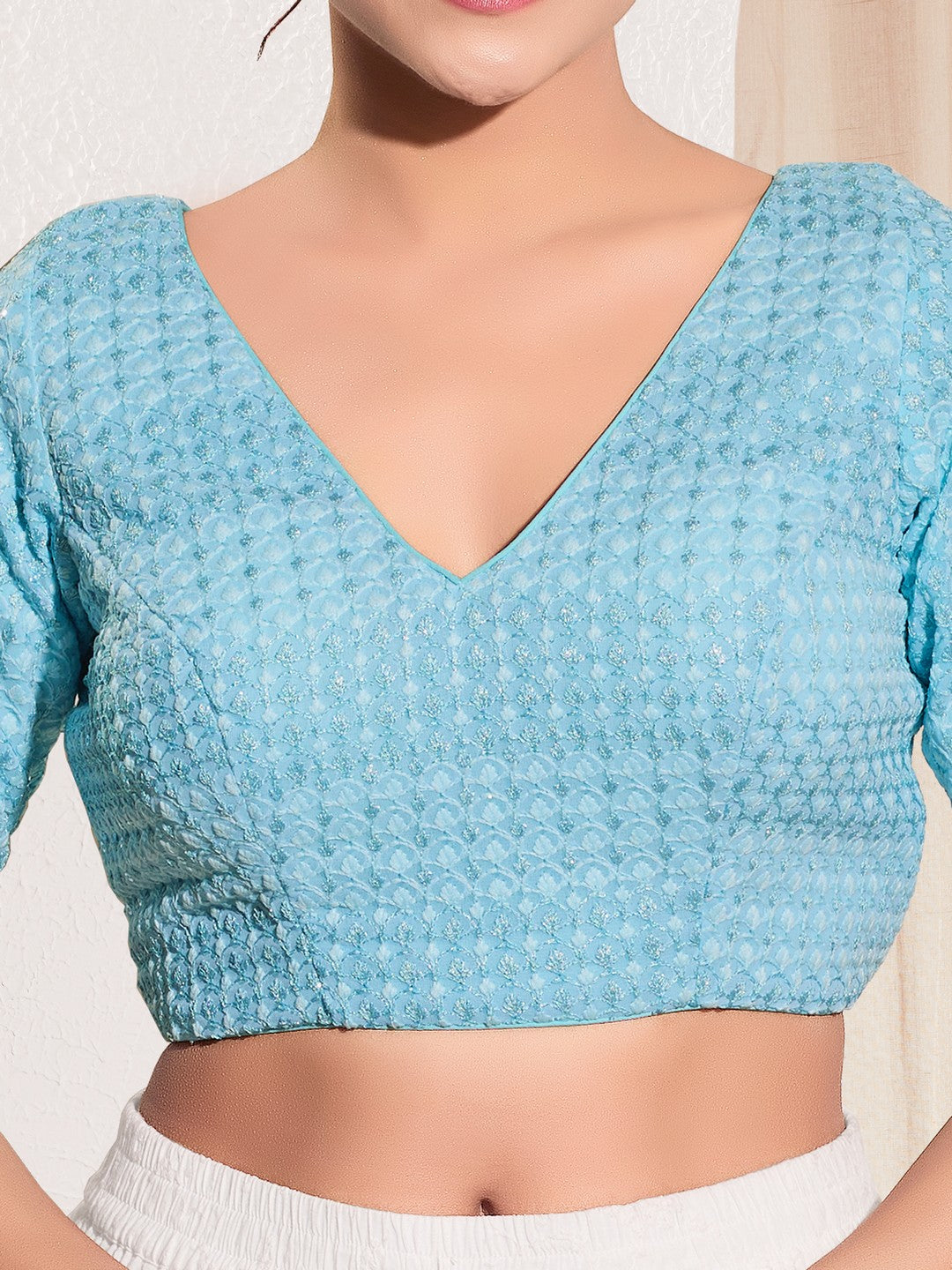 Shifli V Neck Elbow Sleeves Blouse