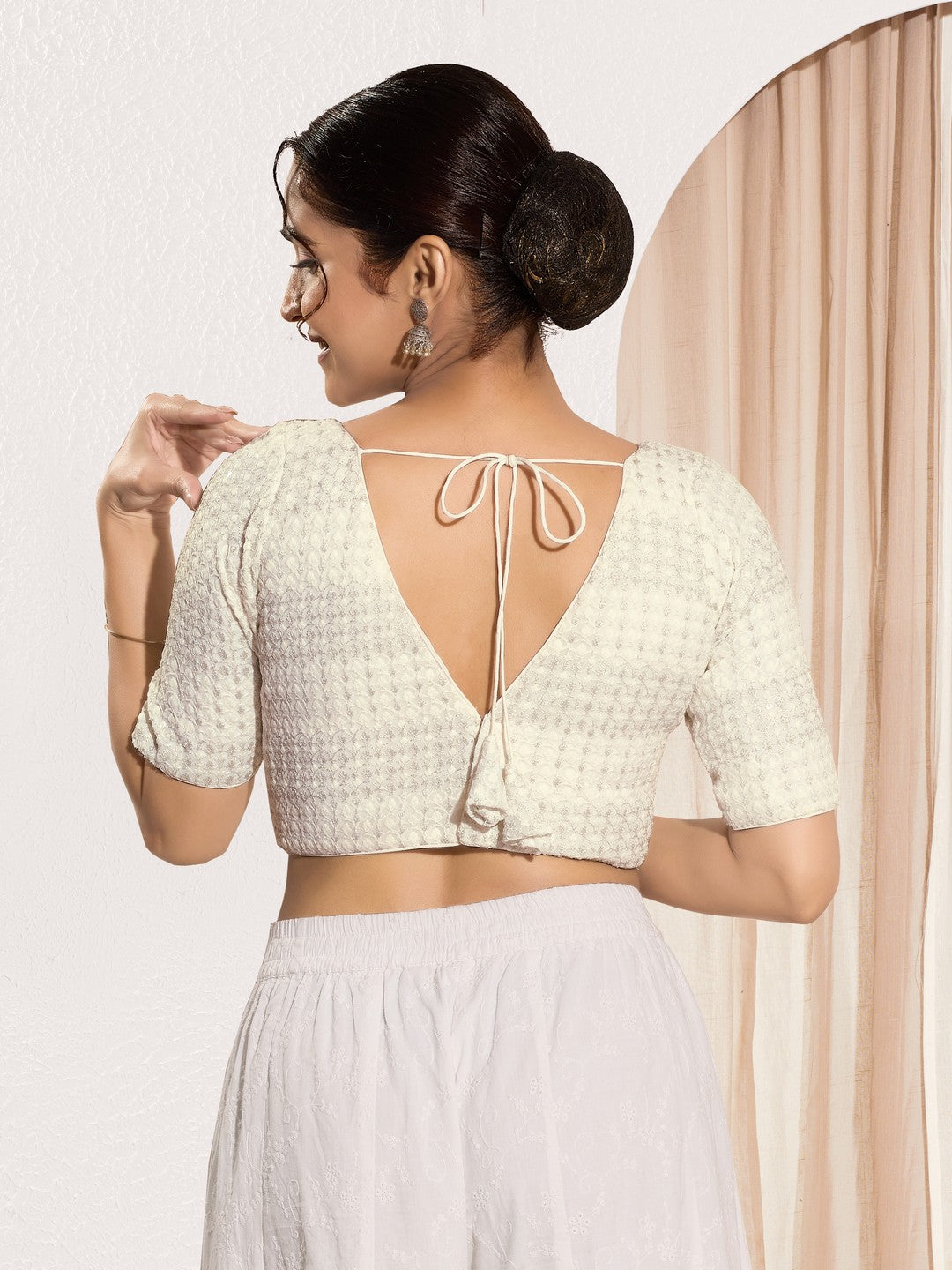 Shifli V Neck Elbow Sleeves Blouse