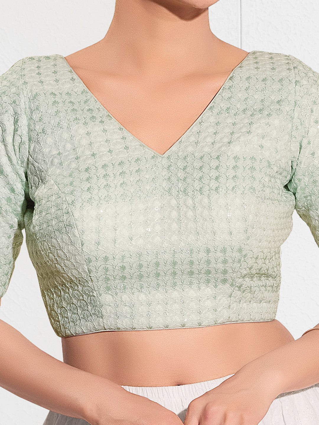 Shifli V Neck Elbow Sleeves Blouse