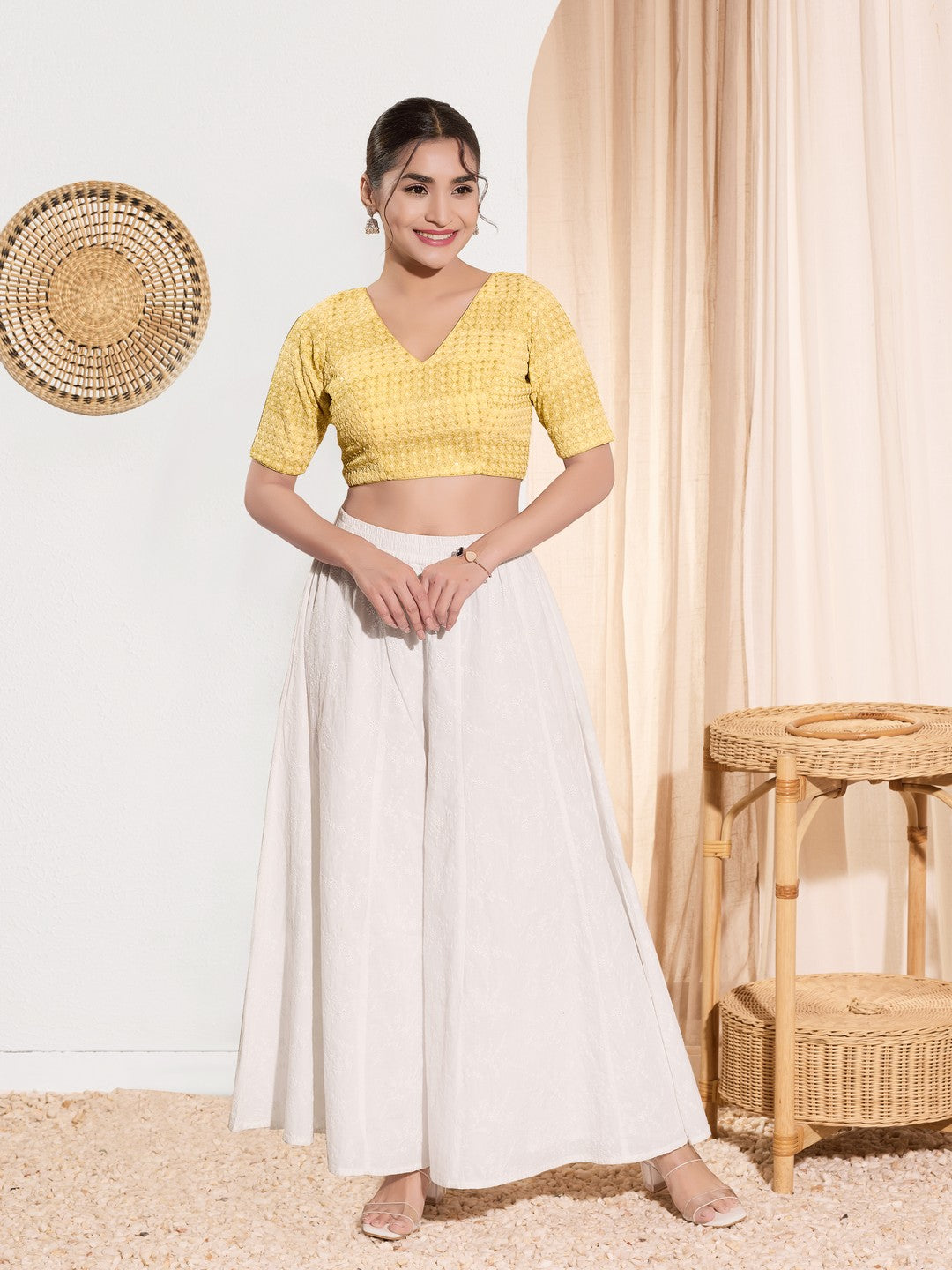 Shifli V Neck Elbow Sleeves Blouse