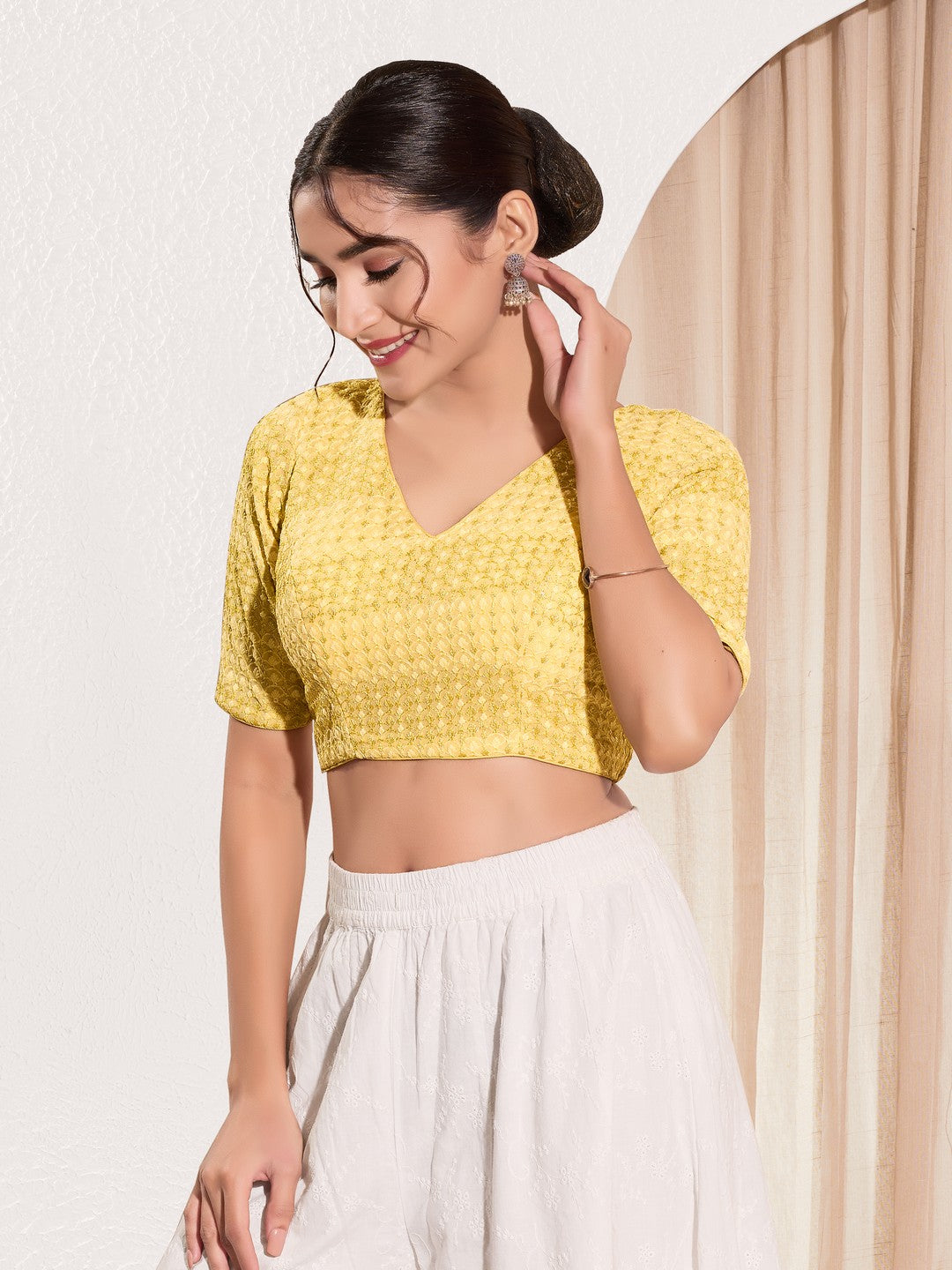 Shifli V Neck Elbow Sleeves Blouse
