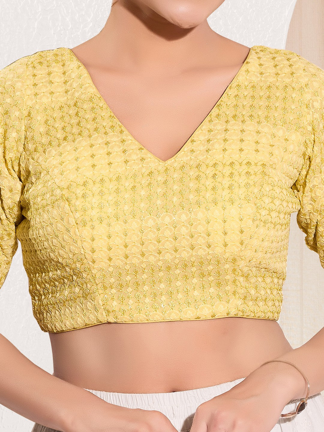 Shifli V Neck Elbow Sleeves Blouse