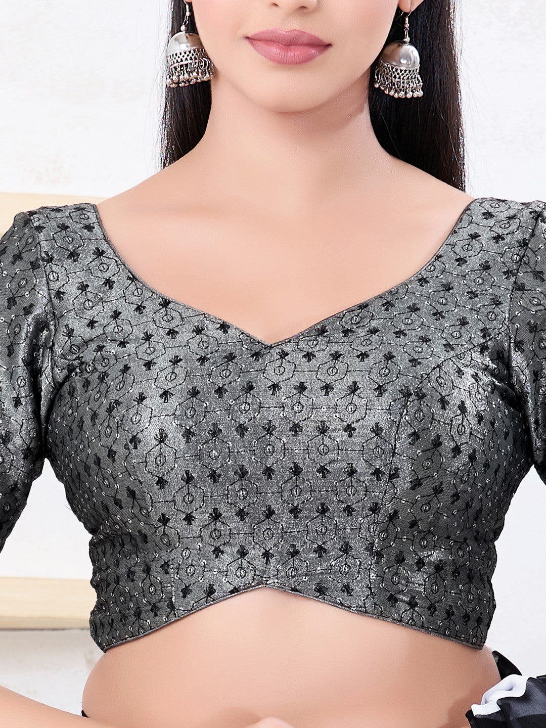 Metallic Tissue Sequence Embroidery Blouse