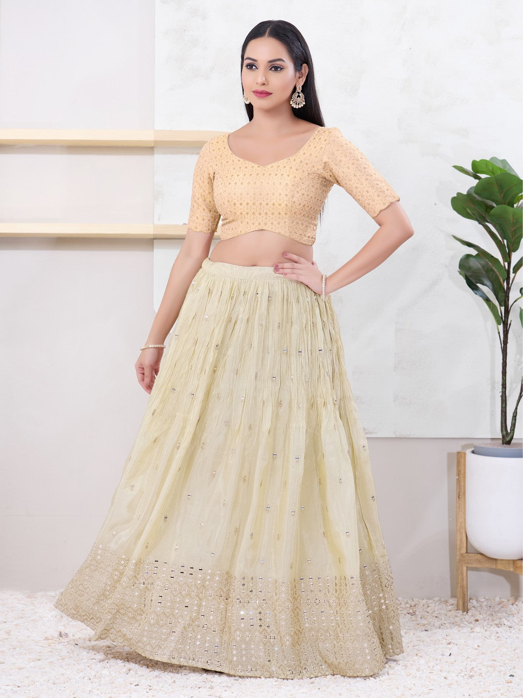 Metallic Tissue Sequence Embroidery Blouse