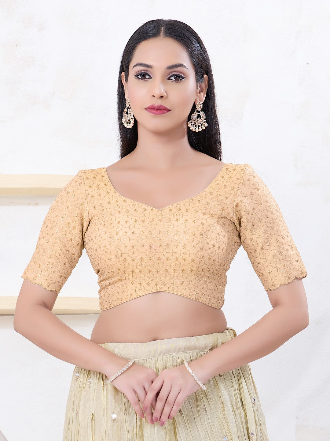 Metallic Tissue Sequence Embroidery Blouse