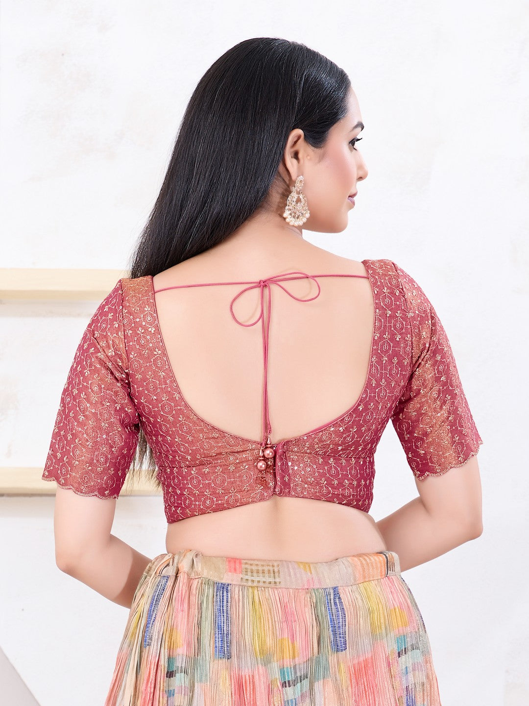 Metallic Tissue Sequence Embroidery Blouse