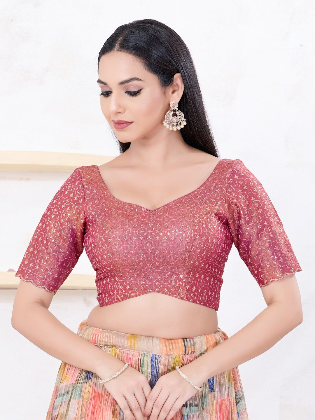 Metallic Tissue Sequence Embroidery Blouse