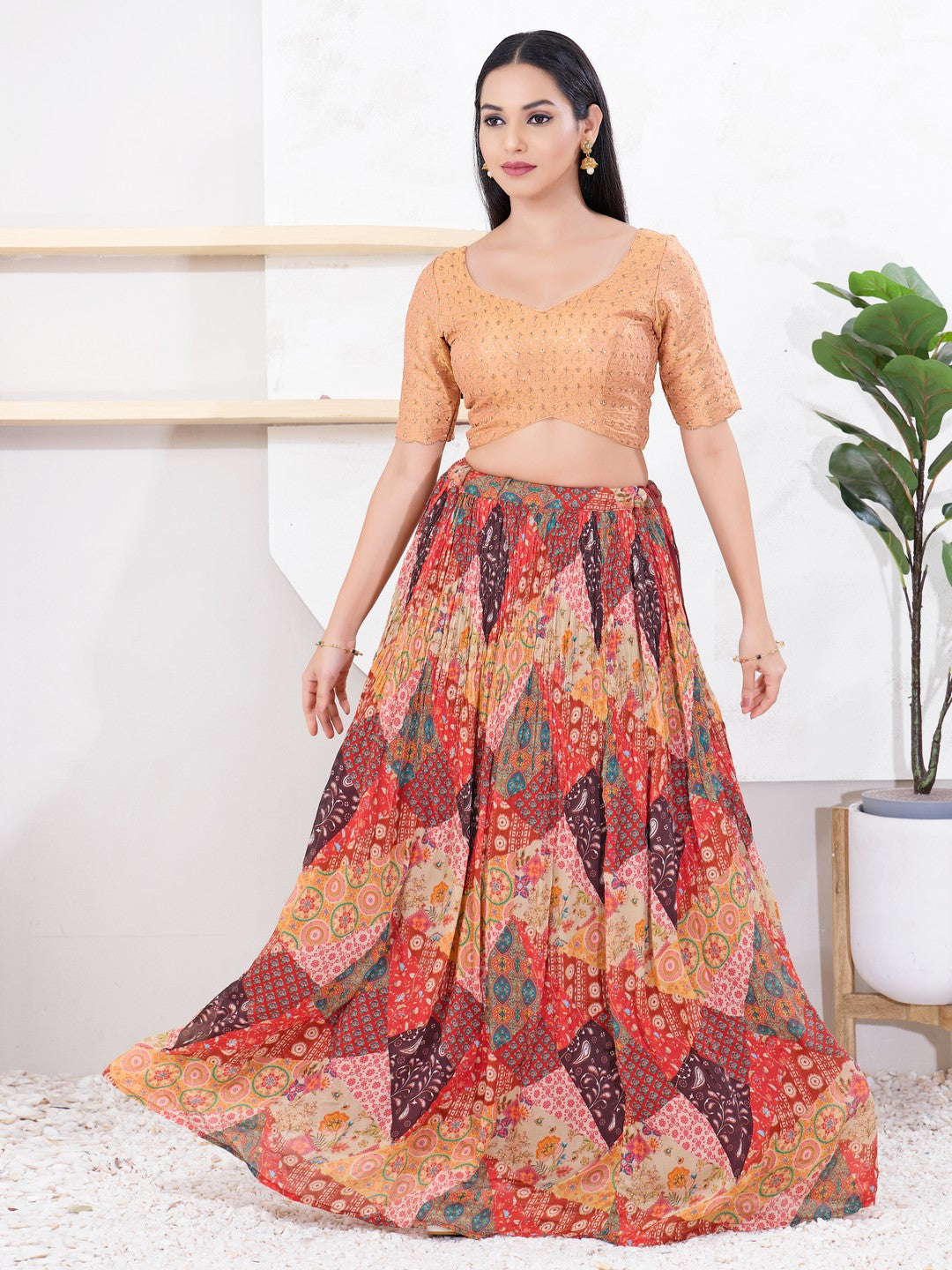 Metallic Tissue Sequence Embroidery Blouse