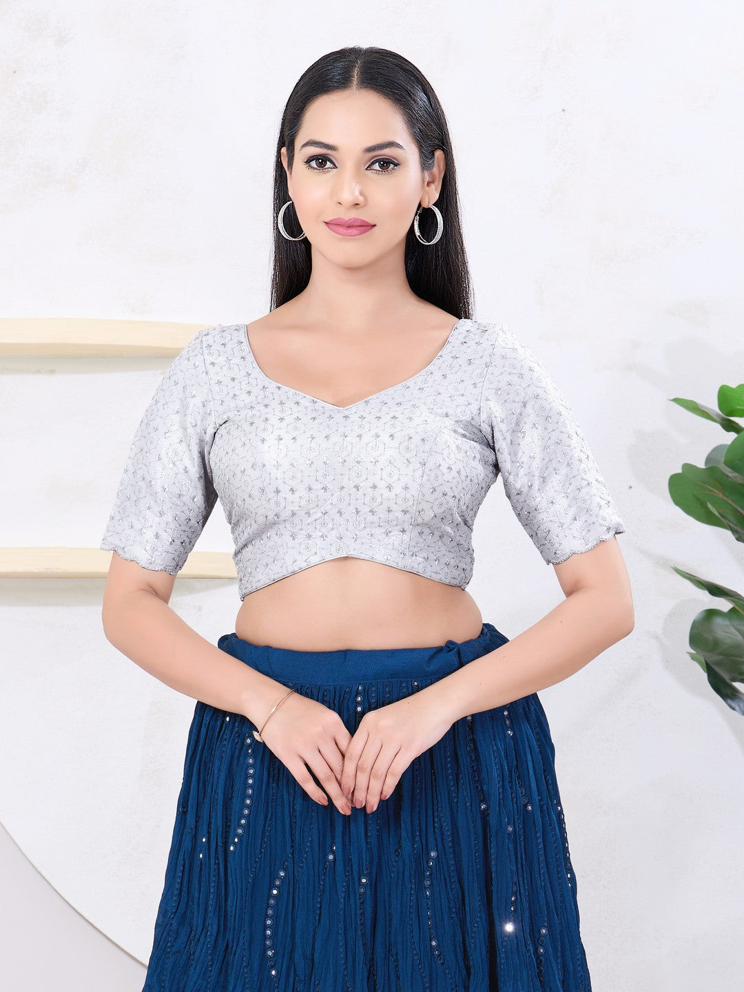 Metallic Tissue Sequence Embroidery Blouse