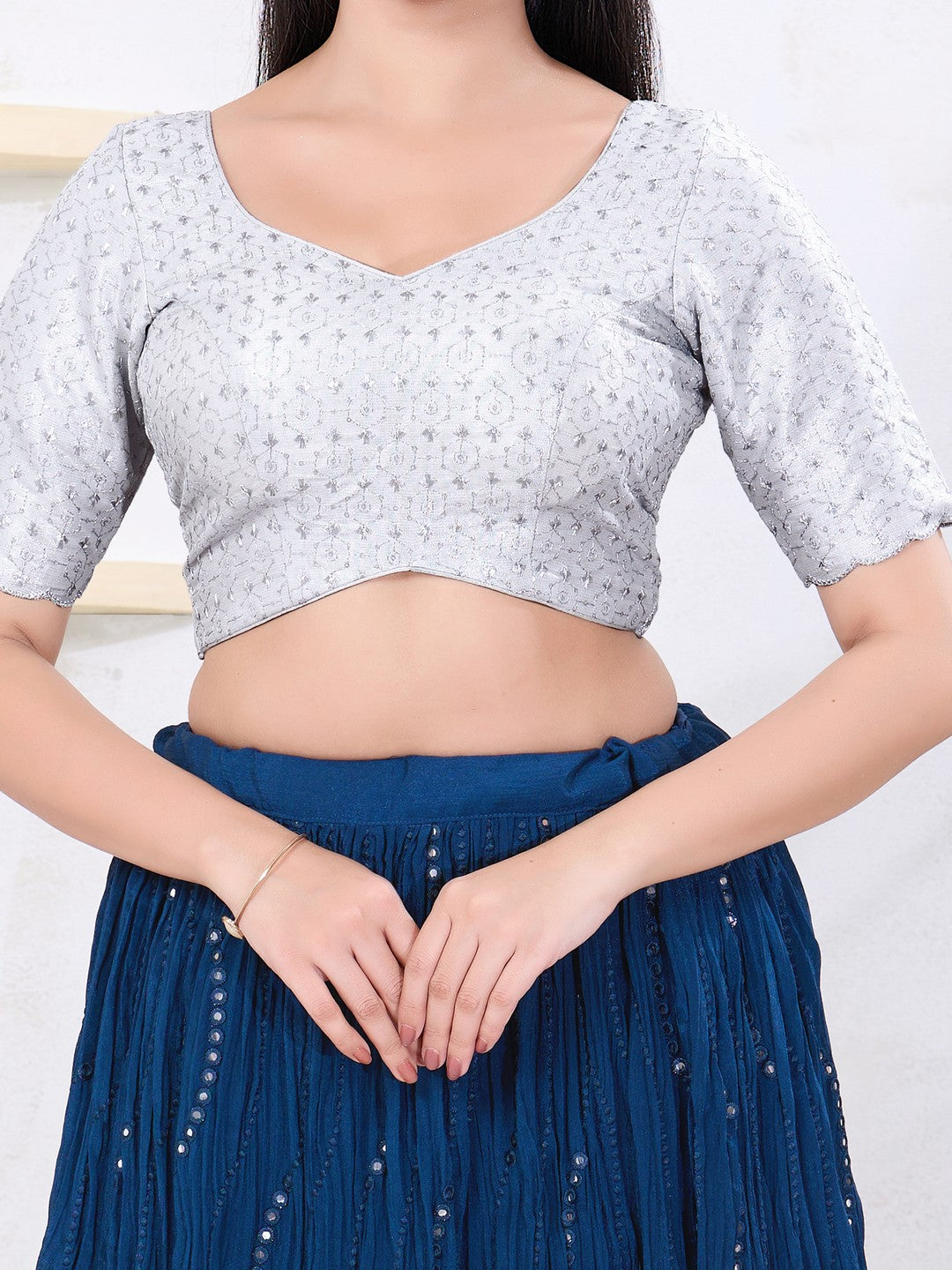 Metallic Tissue Sequence Embroidery Blouse