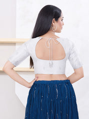 Metallic Tissue Scallop Embroidery Sleeves Blouse