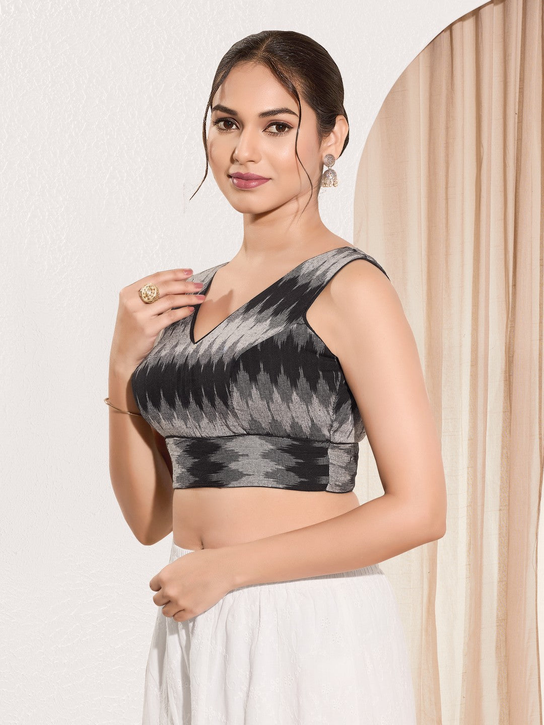 Ikat Cotton Yoke Sleeveless Blouse